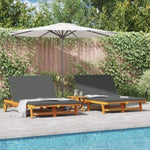 ZNTS Double Sun Lounger with Wheels and Cushion - Solid Acacia Wood 3325189