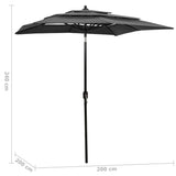 3-Tier Garden Parasol with Aluminium Pole Anthracite 2x2 m 313846