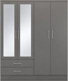 ZNTS Nevada 4 Door 2 Drawer Mirrored Wardrobe 100-101-136