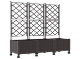 Garden Planter with Trellis&Wheels 3 pcs Brown PP 3423076