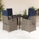5 Piece Garden Dining Set with Cushions Grey Poly Rattan 3212432
