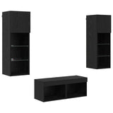 TV Wall Cabinets Wall-mounted 4 pcs Black Oak Engineered Wood 3402919