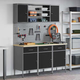 Work Cabinet with Drawer 7 pcs Black Engineered Wood and Steel 3321430
