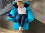 Kids Recliner Chair, PU Leather with Adjustable Backrest, Footrest, Padded Headrest, Blue T3398P348592
