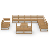 ZNTS 13 Piece Garden Lounge Set Honey Brown Solid Pinewood 3075962