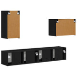 TV Wall Cabinet Set Wall-mounted 4 pcs Black Engineered Wood 3408935