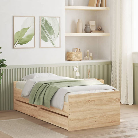 Bed Frame with Drawers without Mattress Sonoma Oak 90x190 cm Single 3207352