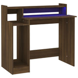 Desk with LED Lights Brown Oak 97x45x90 cm Engineered Wood 820477