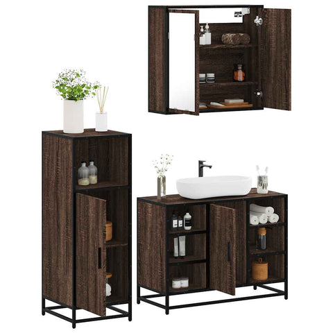 3 Piece Bathroom Furniture Set Brown Oak Engineered Wood 3300974