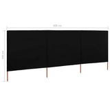 3-panel Wind Screen Fabric 400x160 cm Black 47152