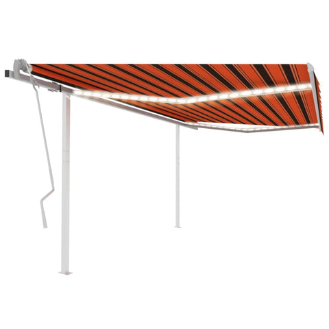 ZNTS Manual Retractable Awning with LED 4.5x3.5 m Orange and Brown 3070045