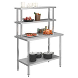 Kitchen Work Table with Overshelf 120x60x150 cm Stainless Steel 3054470