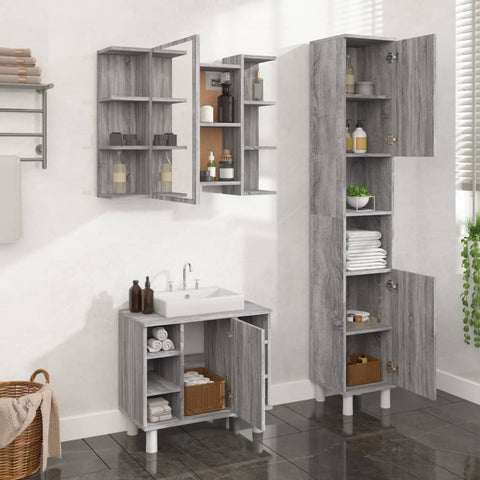 ZNTS 3 Piece Bathroom Cabinet Set Grey Sonoma Engineered Wood 3187607