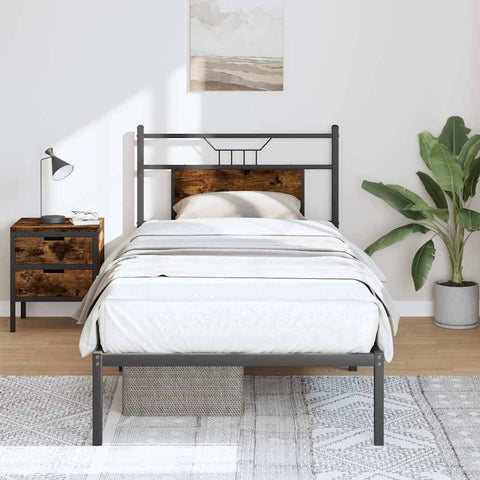 Bed Frame without Mattress Smoked Oak 75x190 cm Small Single Engineered Wood 4106733