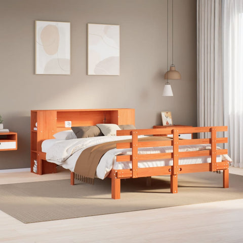 ZNTS Bookcase Bed without Mattress Wax Brown 140x190cm Solid Wood Pine 3322722