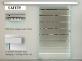 90cm Sliding Glass Door with Hardware Track Kit, Frosted Tempered Glass with Stripe Pattern, Round T3398P343503