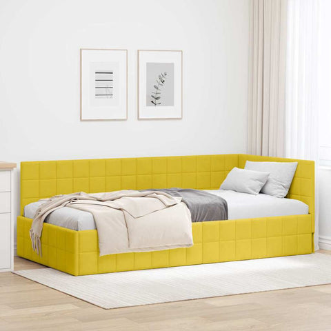 Corner Bed Frame with Headboard Yellow 90 x 200 cm Velvet 42016394