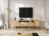 TV Stand with 2 Rattan Drawer and 2 Sliding Doors,Oval TV Cabinet Storage Sideboard with Rounded N605P415641E