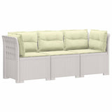 3-Seater Garden Sofa with Cushions Rattan Look PP White 3443842