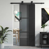 Sliding Door Black 76x205 cm Tempered Glass and Aluminium 155213