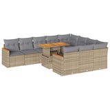 ZNTS 11 Piece Garden Sofa Set with Cushions Beige Poly Rattan Acacia 3327538