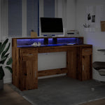 Desk with LED Lights Old Wood 160x55x91 cm Engineered Wood 3309436
