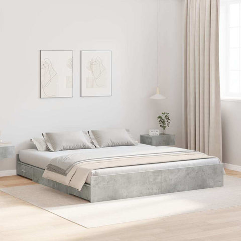 Storage Bed Frame Concrete grey 200 x 200 cm Engineered wood 3335264