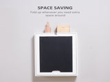 Folding Wall-Mounted Drop-Leaf Table, Convertible Wall Table With Chalkboard and Storage Shelf, T3398P329947