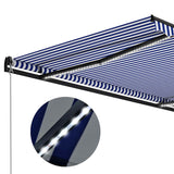 Manual Retractable Awning with LED 300x250 cm Blue and White 3055220