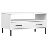 Coffee Table with Metal Legs White 85x50x45cm Solid Wood OSLO 351035