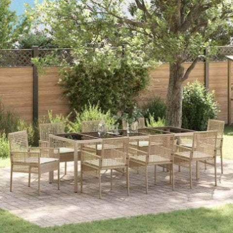 Garden Dining Set 9 pcs Beige Poly rattan 3334893
