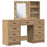 Dressing Table with Mirror Lights 3 pcs Brown Engineered wood 3334226