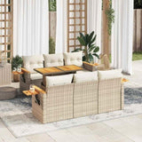7 Piece Garden Sofa Set with Cushions Beige Poly Rattan Acacia 3327558