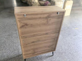 60cm-wide freestanding shoe cabinet featuring a natural oak wood grain finish and Mid-Century Modern W6296P537659