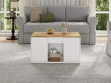 95 x 46 x 45 cm height-adjustable coffee table features two cabinet doors .White with natural wood N605P453407W