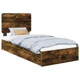 Storage Bed with Drawer Smoked Oak 100 x 200 cm Engineered Wood 3412718