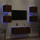 6 Piece TV Wall Units with LED Brown Oak Engineered Wood 3216817