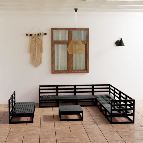 ZNTS 10 Piece Garden Lounge Set Black Solid Pinewood 3075863