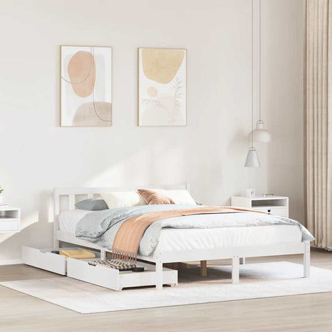 ZNTS Bed Frame without Mattress White 140x190 cm Solid Wood Pine 3301468