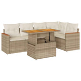 5 Piece Garden Sofa Set with Cushions Beige Poly Rattan Acacia 3327488