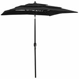 313850 3-Tier Garden Parasol with Aluminium Pole Black 2x2 m