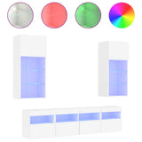 5 Piece TV Wall Units with LED White Engineered Wood 3216743