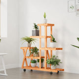 Flower Stand with Wheels 95x25x101 cm Solid Wood Fir 362882