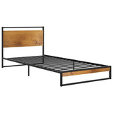 Bed Frame Black, Wood brown Powder-coated metal, MDF Single 324862