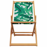 Folding Beach Chair Leaf Pattern Solid Wood Eucalyptus and Fabric 366566