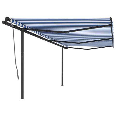 ZNTS Manual Retractable Awning with Posts 6x3 m Blue and White 3070196