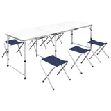 Foldable Camping Table Set with 6 Stools Height Adjustable 180x60cm 41329