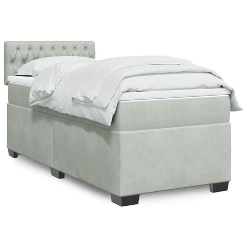 ZNTS Box Spring Bed with Mattress Light Grey 90x200 cm Velvet 3286216