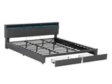Super King, Grey Linen LED Upholstered Storage Bed with charging Station parcel 1 N652P333636G