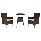 3 Piece Garden Bistro Set with Cushions Brown Poly Rattan 3187438